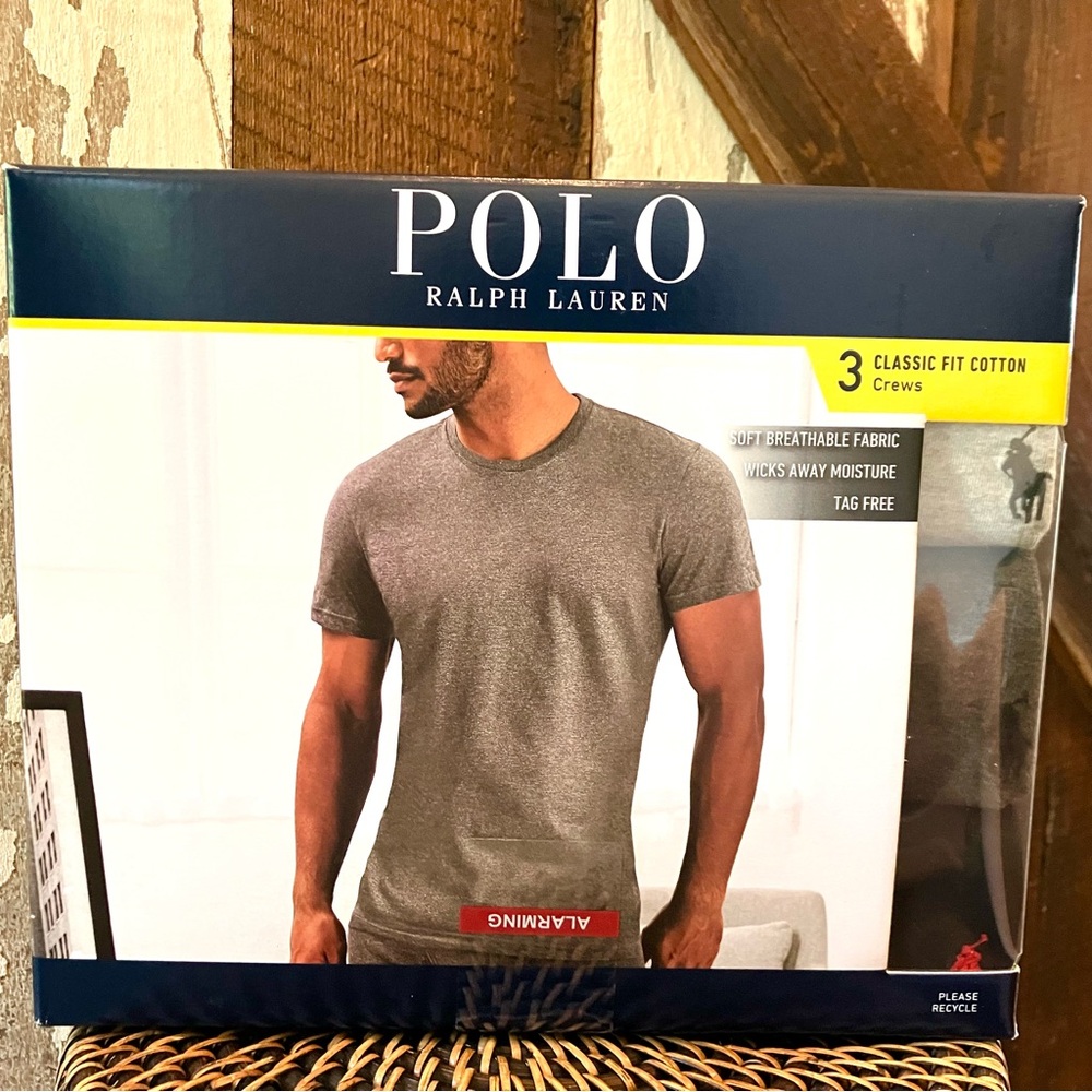 Polo by Ralph Lauren Short Sleeve 3 Tees Classic Fit Cotton Crew Neck Grays & Bl